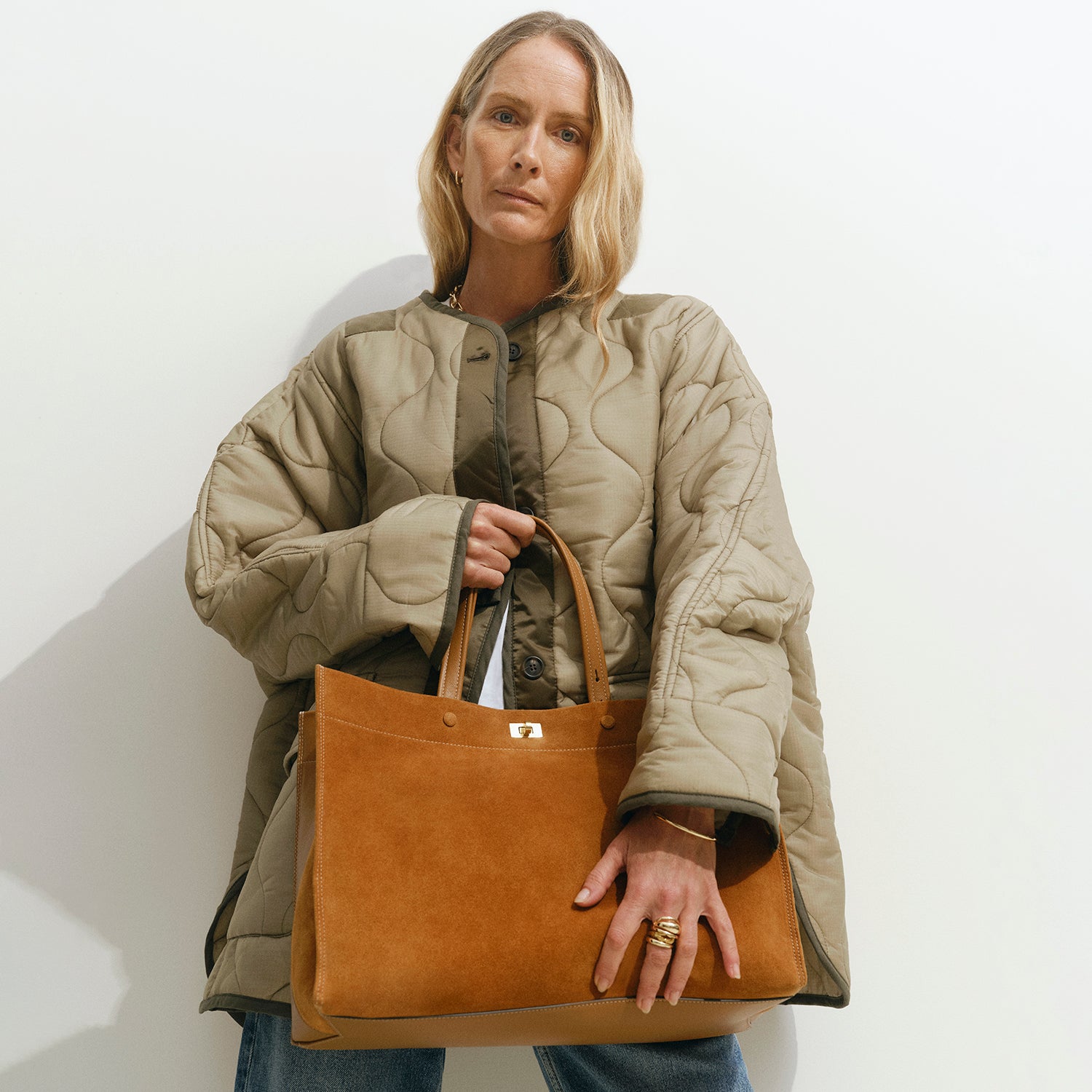 Mortimer Tote -

          
            Suede/Calf Leather in Manilla Beige -
          

          Anya Hindmarch UK
