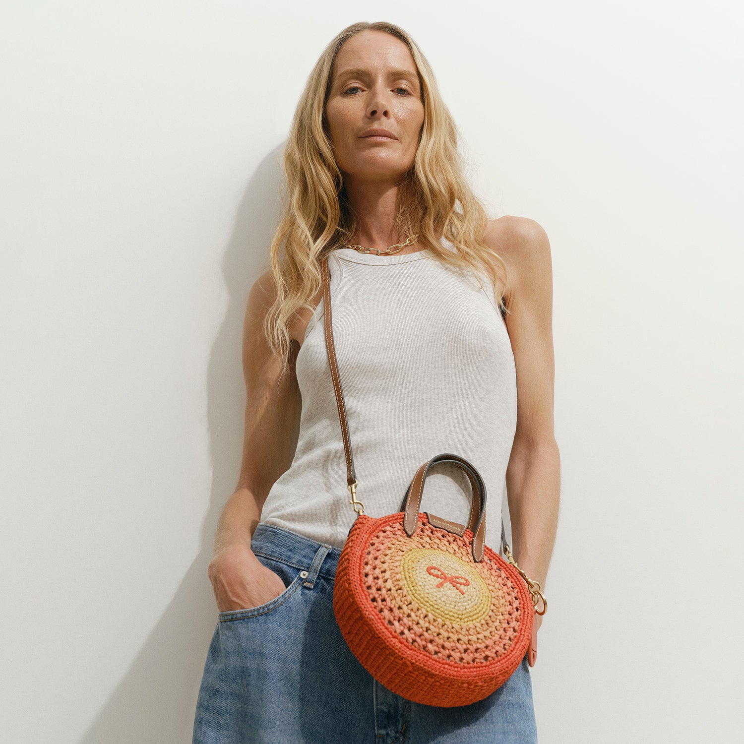 Raffia Small Round Bow Tote -

          
            Raffia in Orange/Multi -
          

          Anya Hindmarch UK
