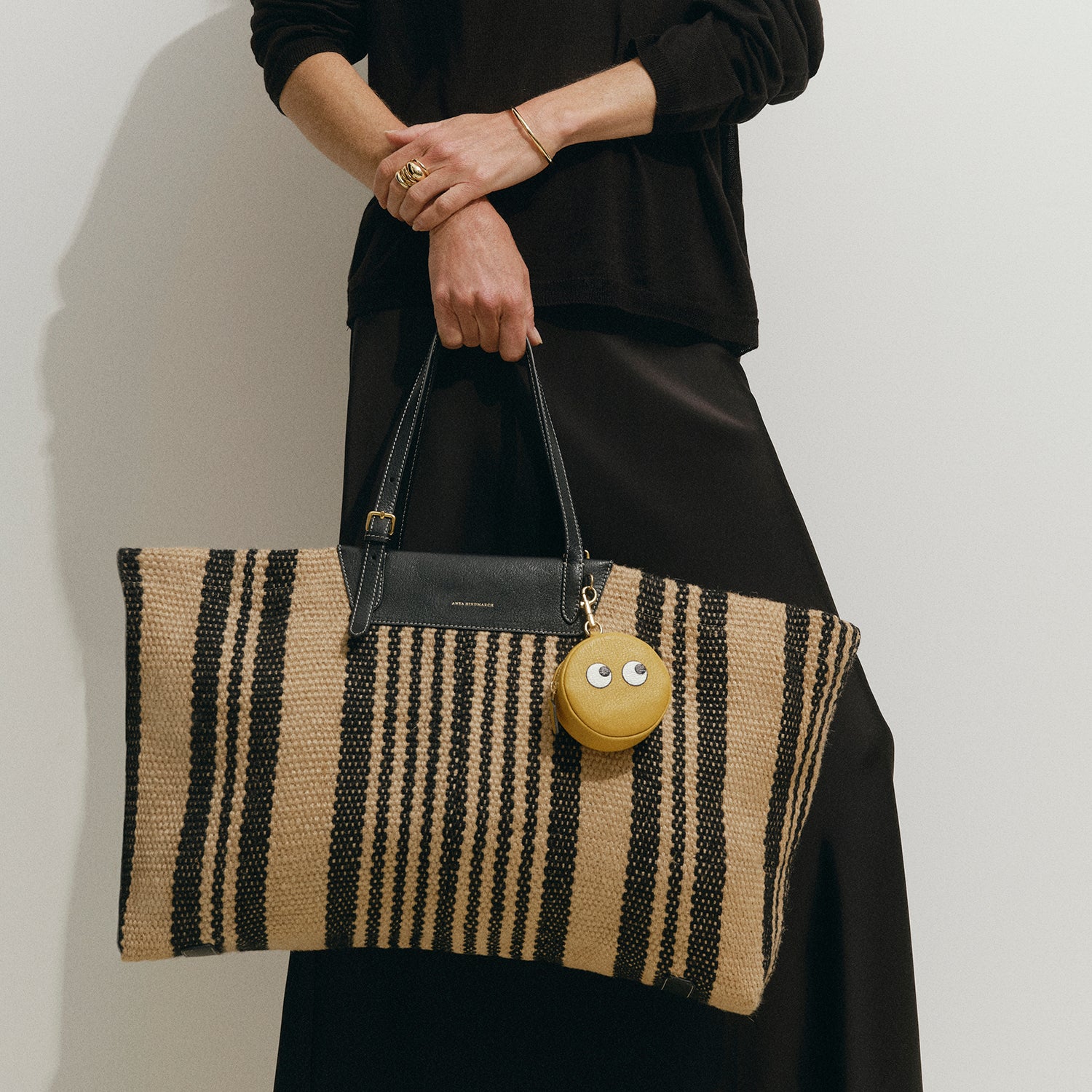 E/W Jute Tote -

          
            Jute/Goat Leather in Black/Natural -
          

          Anya Hindmarch UK
