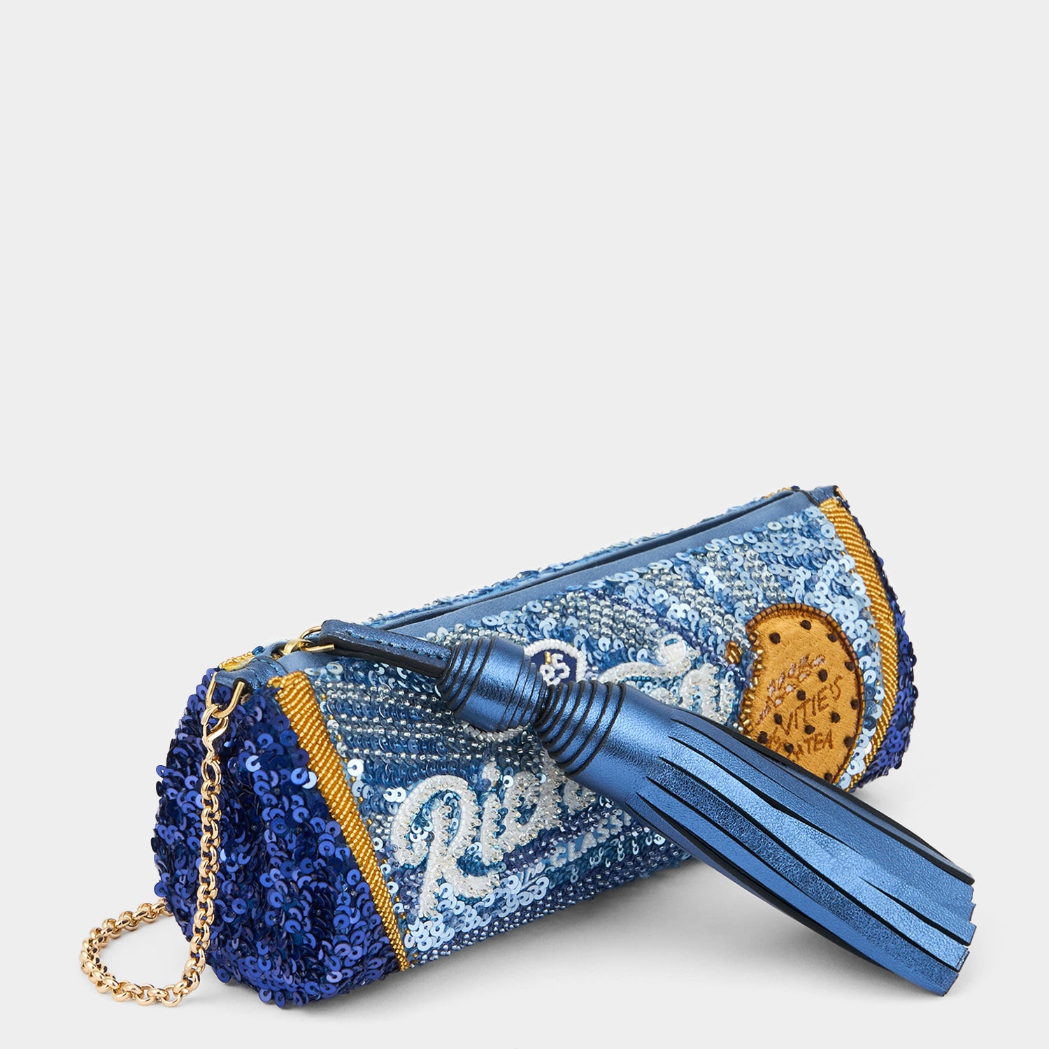 Anya Brands Rich Tea Embellished Tassel Clutch -

          
            Beads/Sequins in Blueberry -
          

          Anya Hindmarch UK
