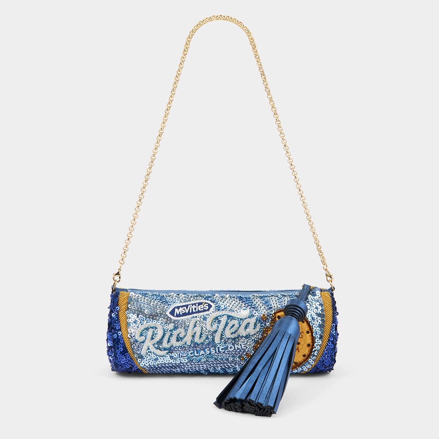 Anya Brands Rich Tea Embellished Tassel Clutch -

          
            Beads/Sequins in Blueberry -
          

          Anya Hindmarch UK
