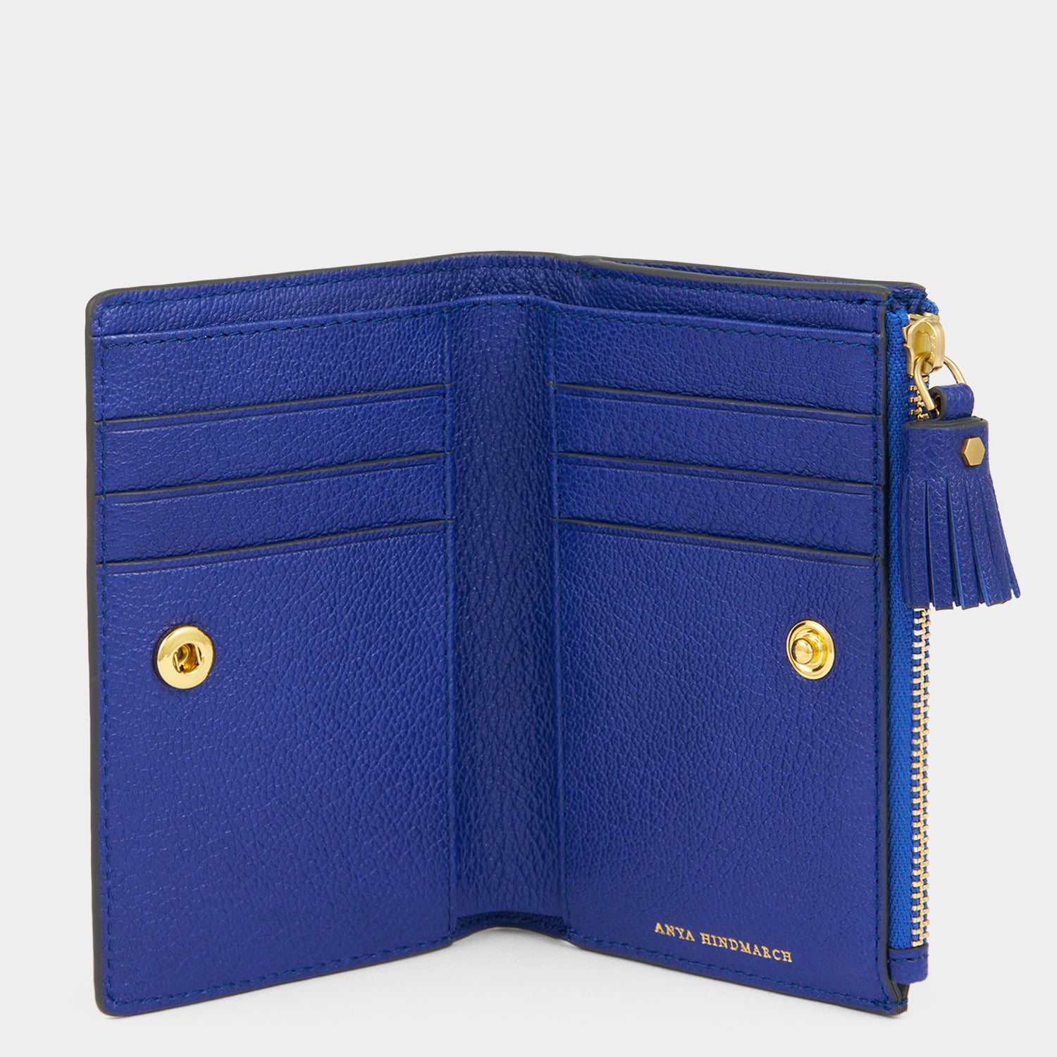 Anya Brands Crunch Folding Wallet -

          
            Capra Leather in Metallic Dark Blue -
          

          Anya Hindmarch UK
