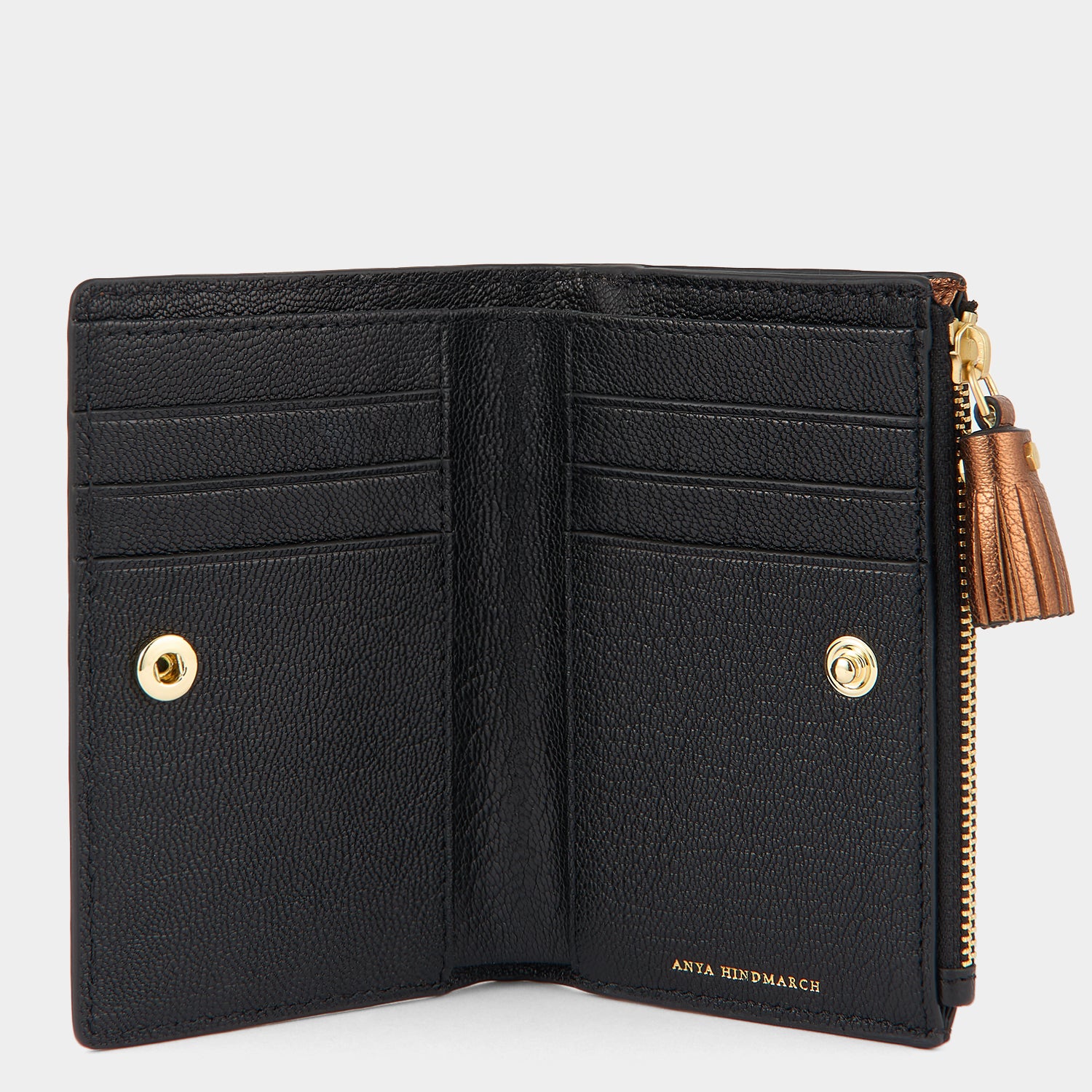 Anya Brands Duracell Folding Wallet -

          
            Capra Leather in Black/Gold -
          

          Anya Hindmarch UK
