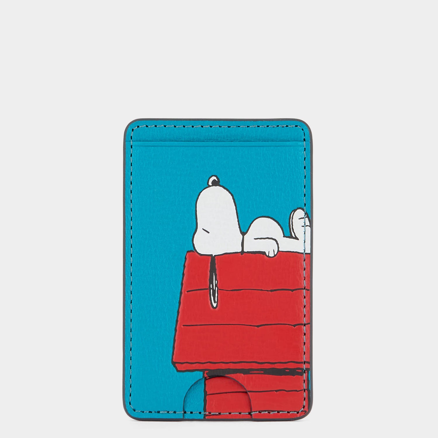 Peanuts Snoopy Card Case -

          
            Capra Leather in Bright Petrol Blue -
          

          Anya Hindmarch UK
