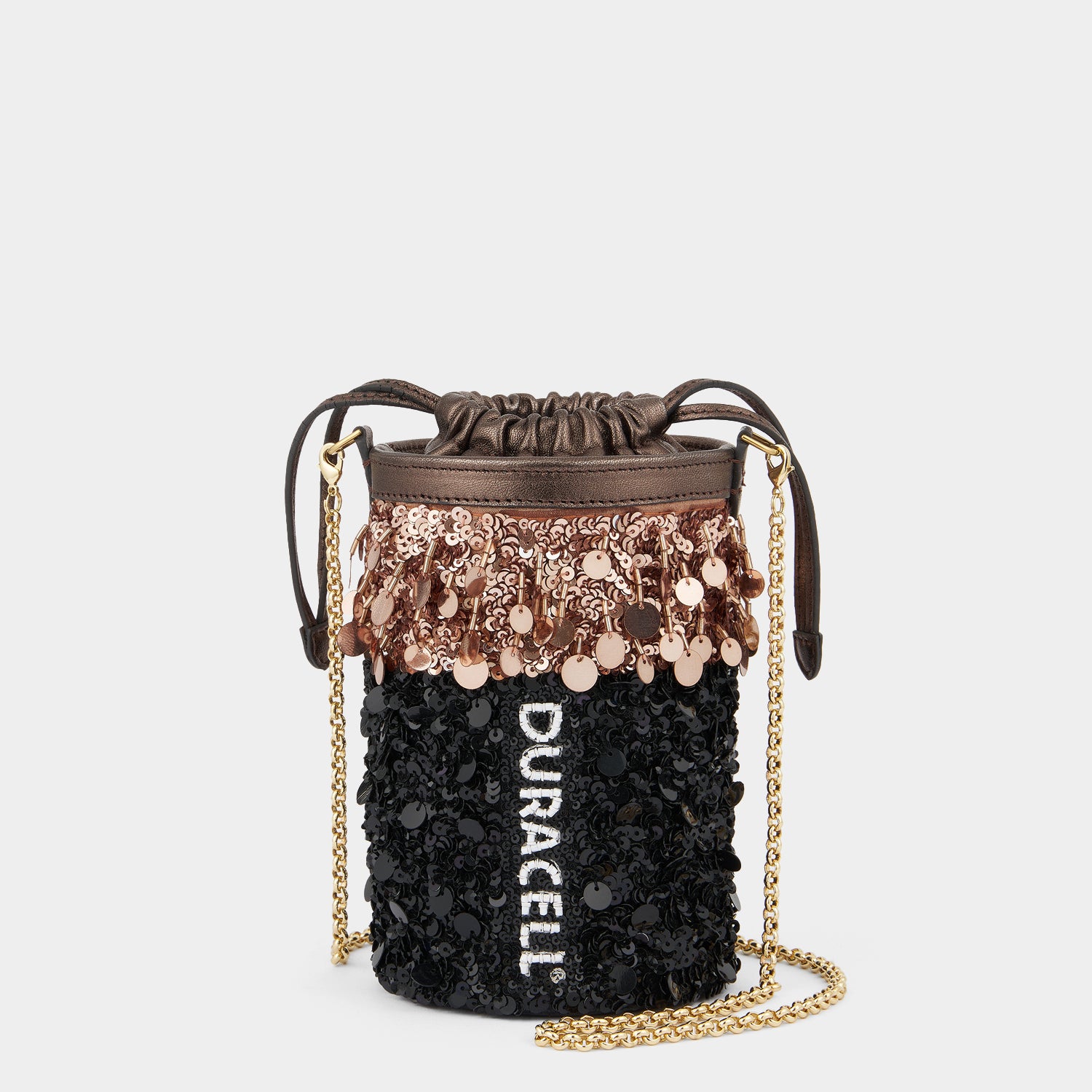 Anya Brands Duracell Mini Bucket Bag -

          
            Sequins in Black -
          

          Anya Hindmarch UK
