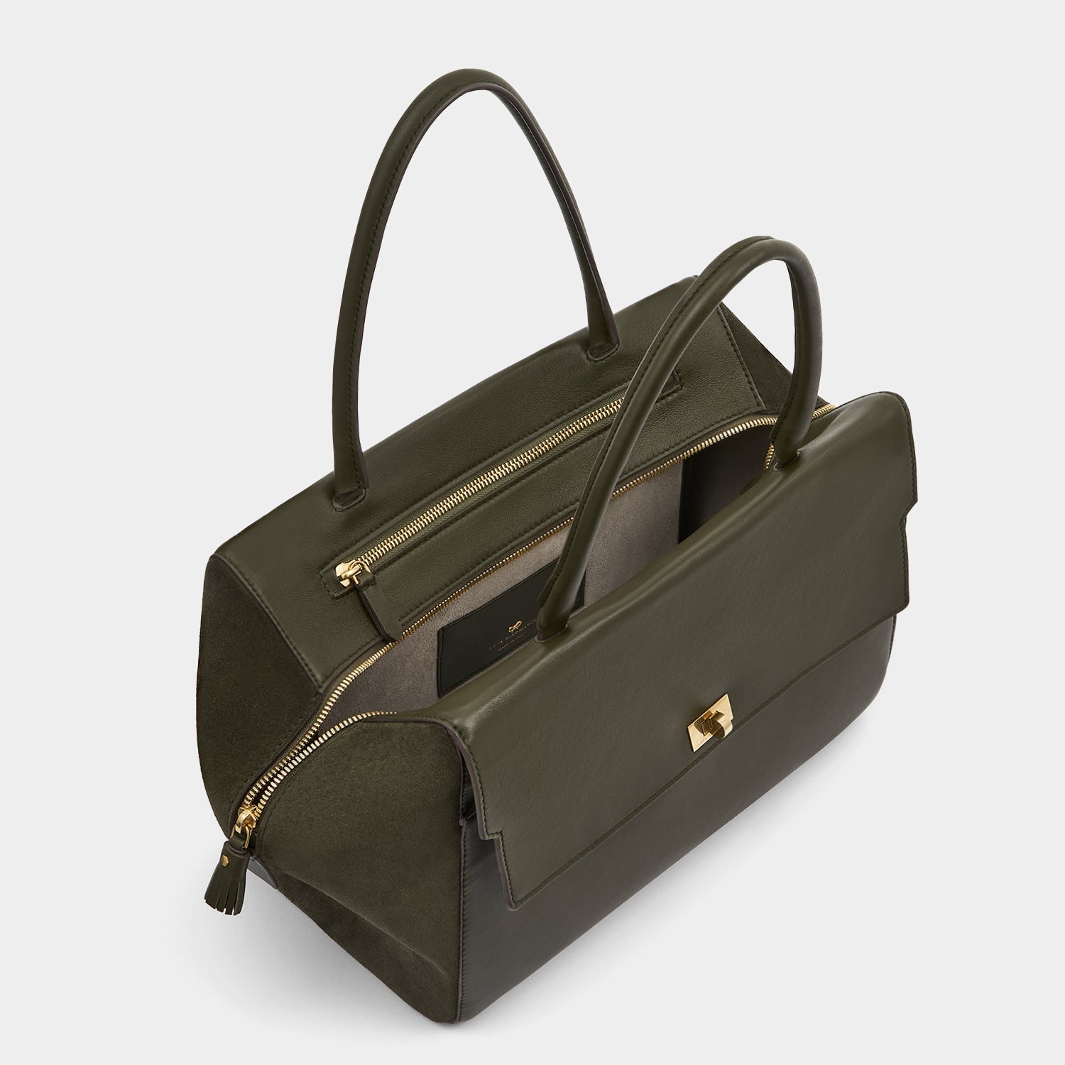 Seaton Top Handle -

          
            Calf Leather/Suede in Khaki -
          

          Anya Hindmarch UK
