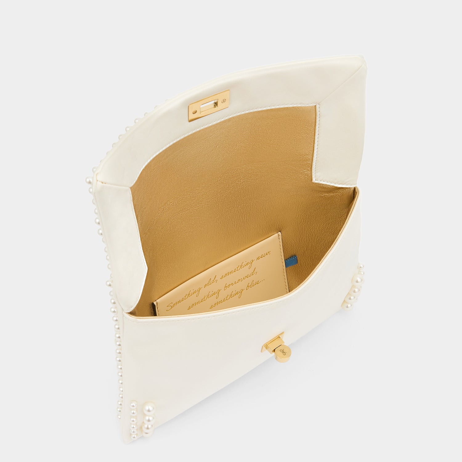 Valorie Pearls Clutch -

          
            Satin/Suede Leather in Ivory -
          

          Anya Hindmarch UK
