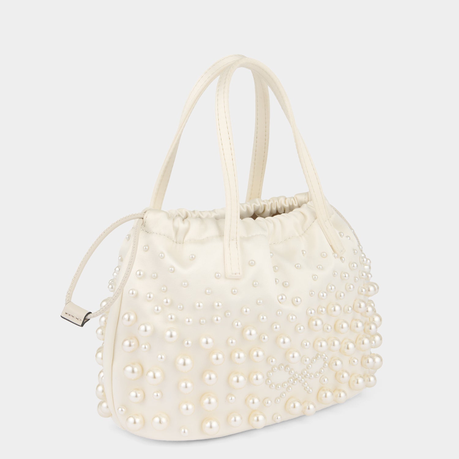 Pearls Drawstring Pouch -

          
            Satin/Suede Leather in Ivory -
          

          Anya Hindmarch UK
