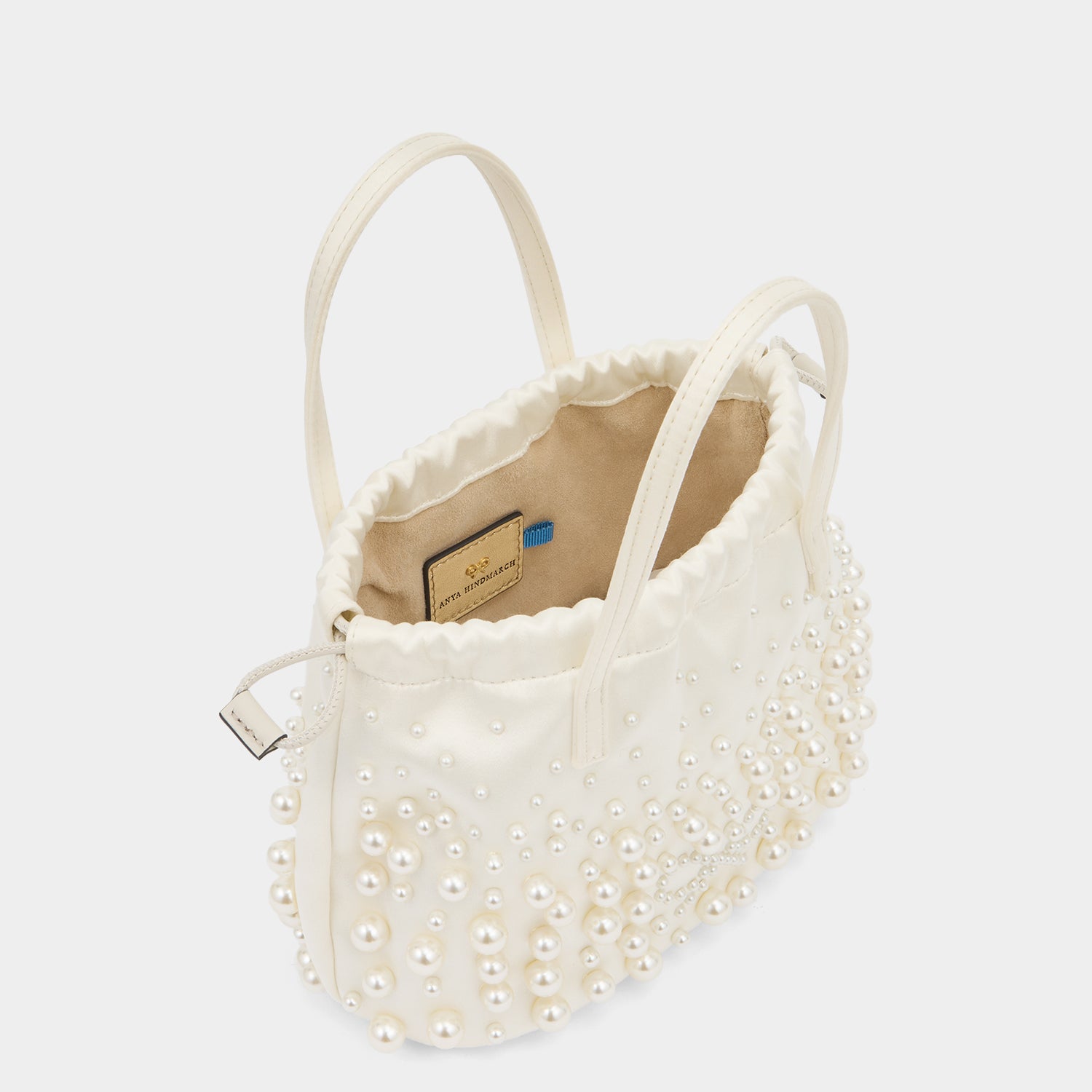 Pearls Drawstring Pouch -

          
            Satin/Suede Leather in Ivory -
          

          Anya Hindmarch UK
