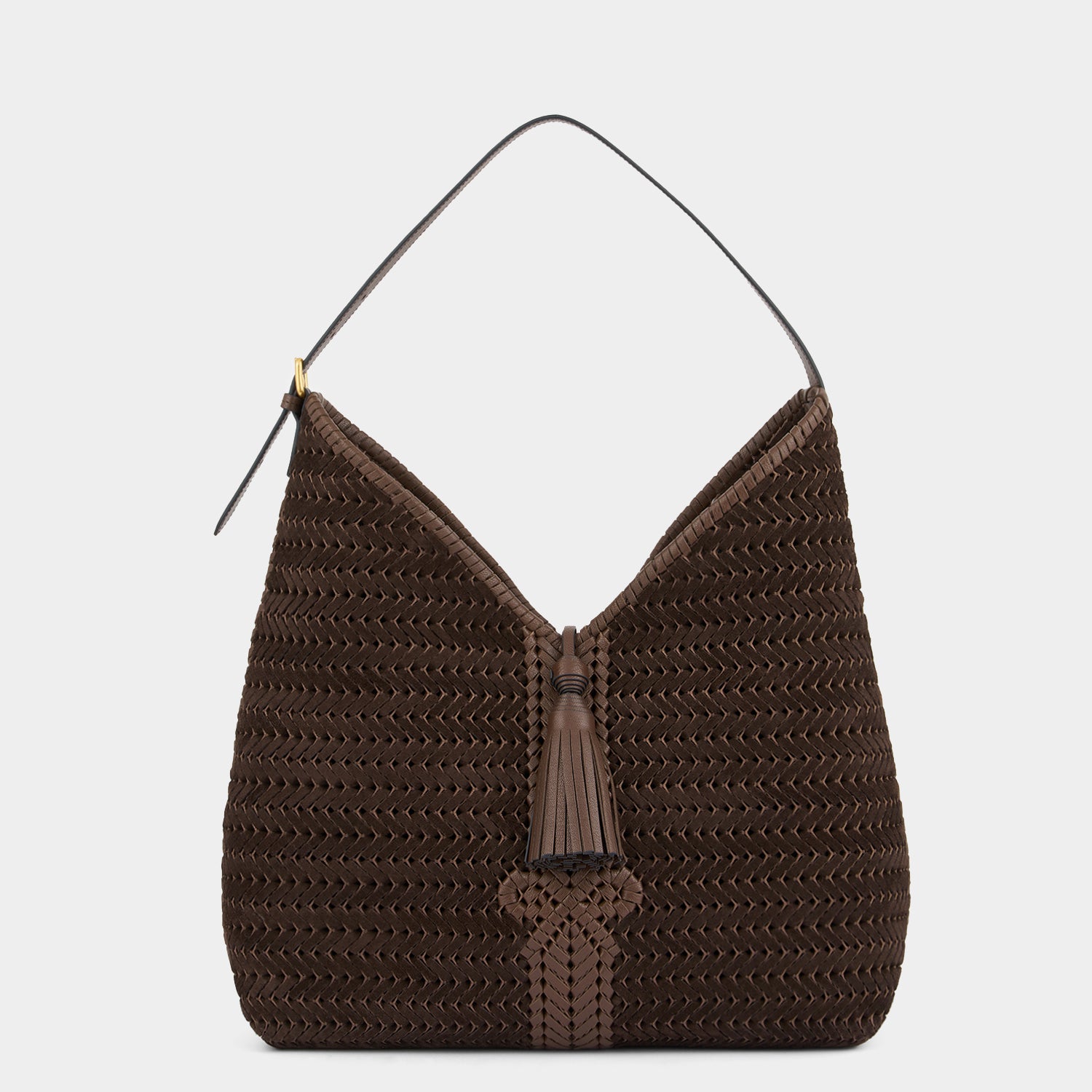 Neeson Tassel Hobo Bag -

          
            Suede Leather in Truffle -
          

          Anya Hindmarch UK
