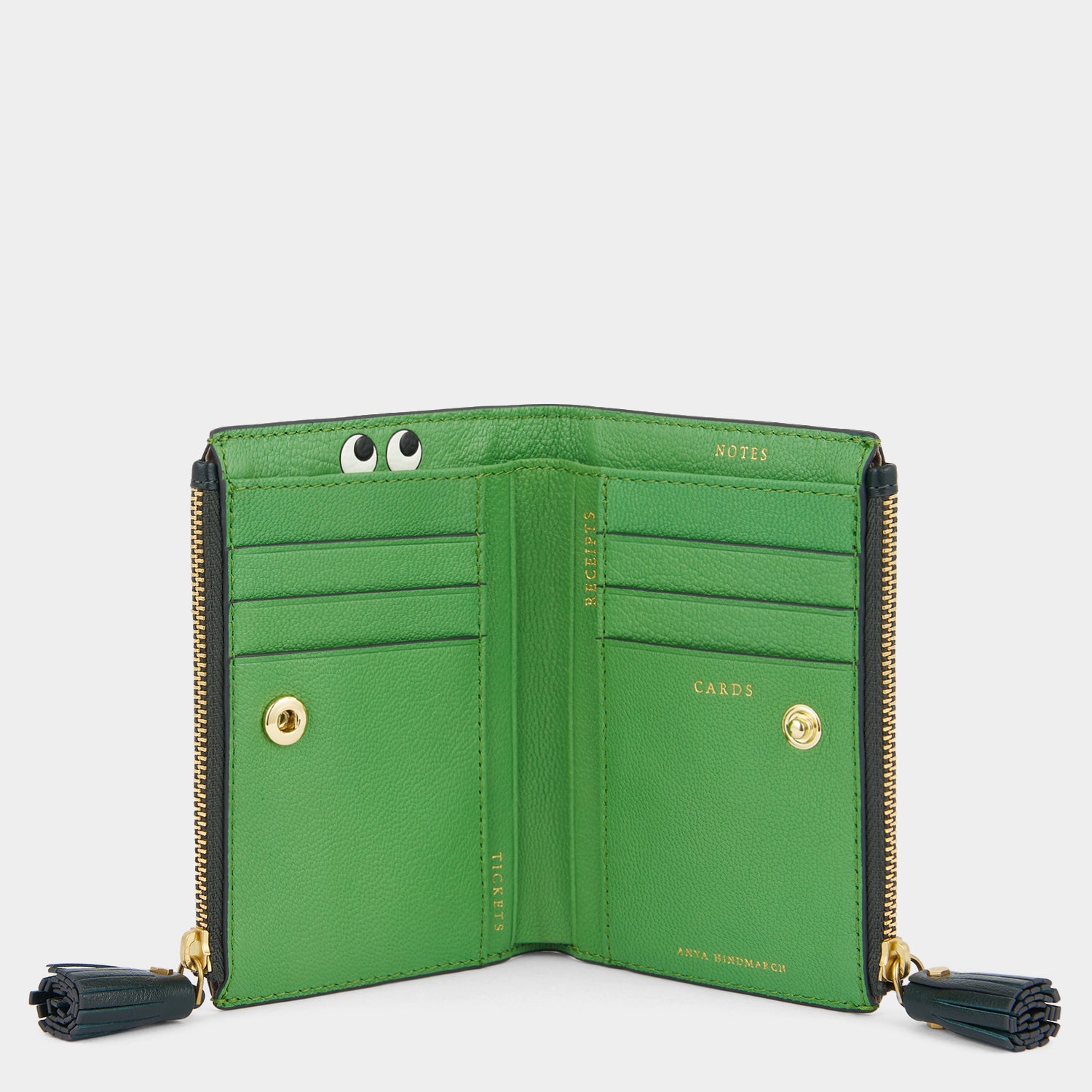 Peeping Eyes Small Double Zip Wallet -

          
            Capra Leather in Ink Green -
          

          Anya Hindmarch UK
