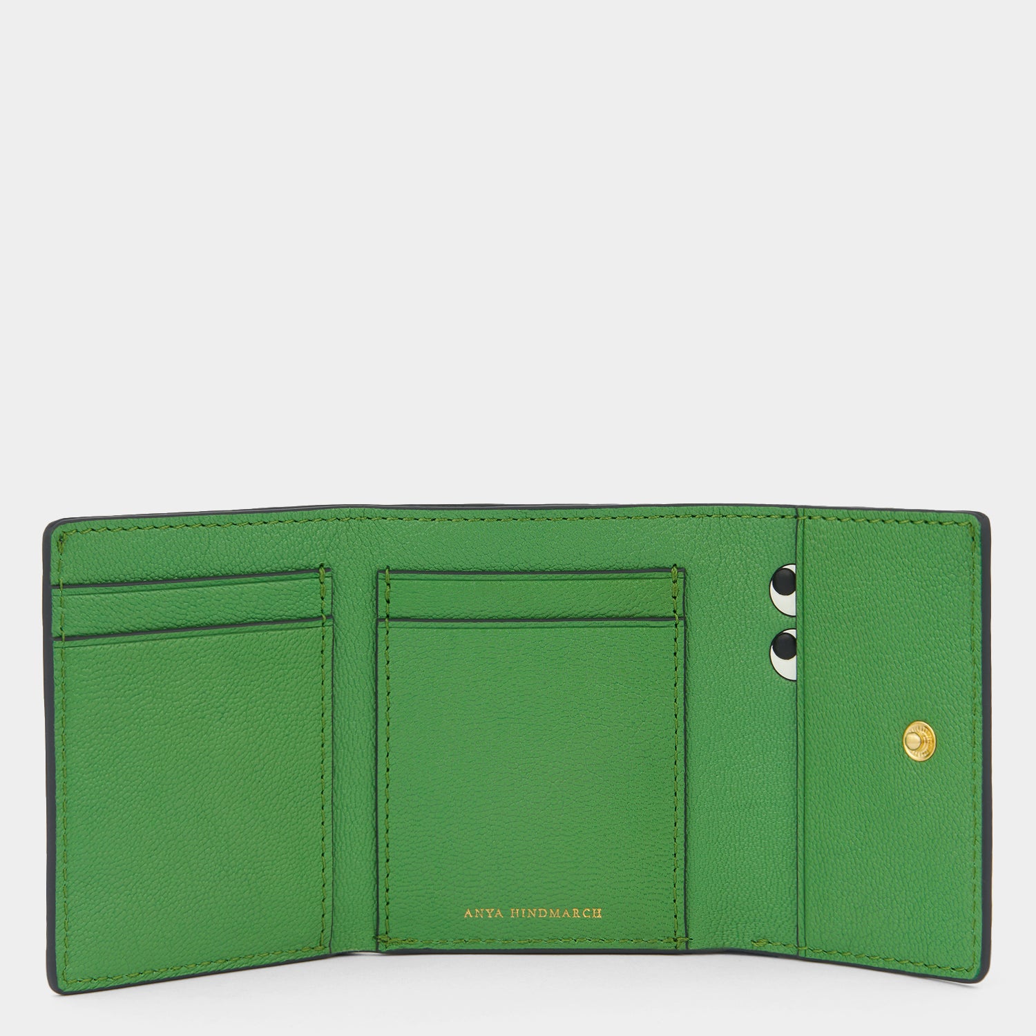 Peeping Eyes Mini Trifold Wallet -

          
            Capra Leather in Ink Green -
          

          Anya Hindmarch UK
