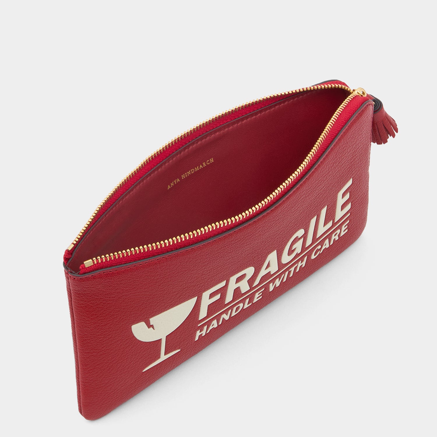 Fragile Zip Loose Pocket -

          
            Capra Leather in Red -
          

          Anya Hindmarch UK
