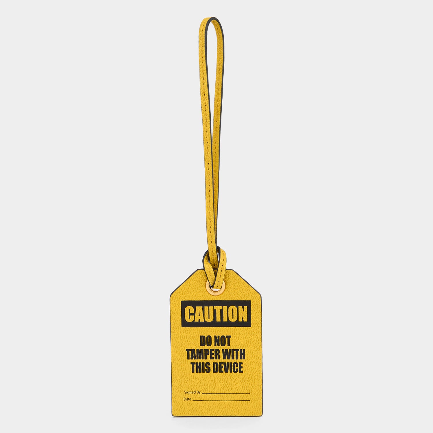 Caution Luggage Label Charm -

          
            Capra Leather in Yellow -
          

          Anya Hindmarch UK
