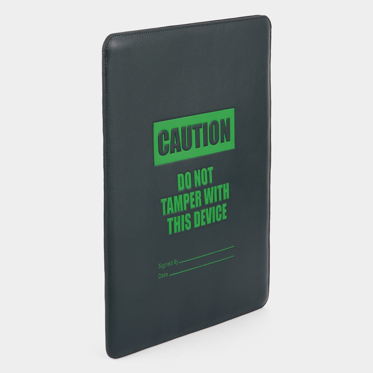 Caution Laptop Case -

          
            Capra Leather in Ink Green -
          

          Anya Hindmarch UK
