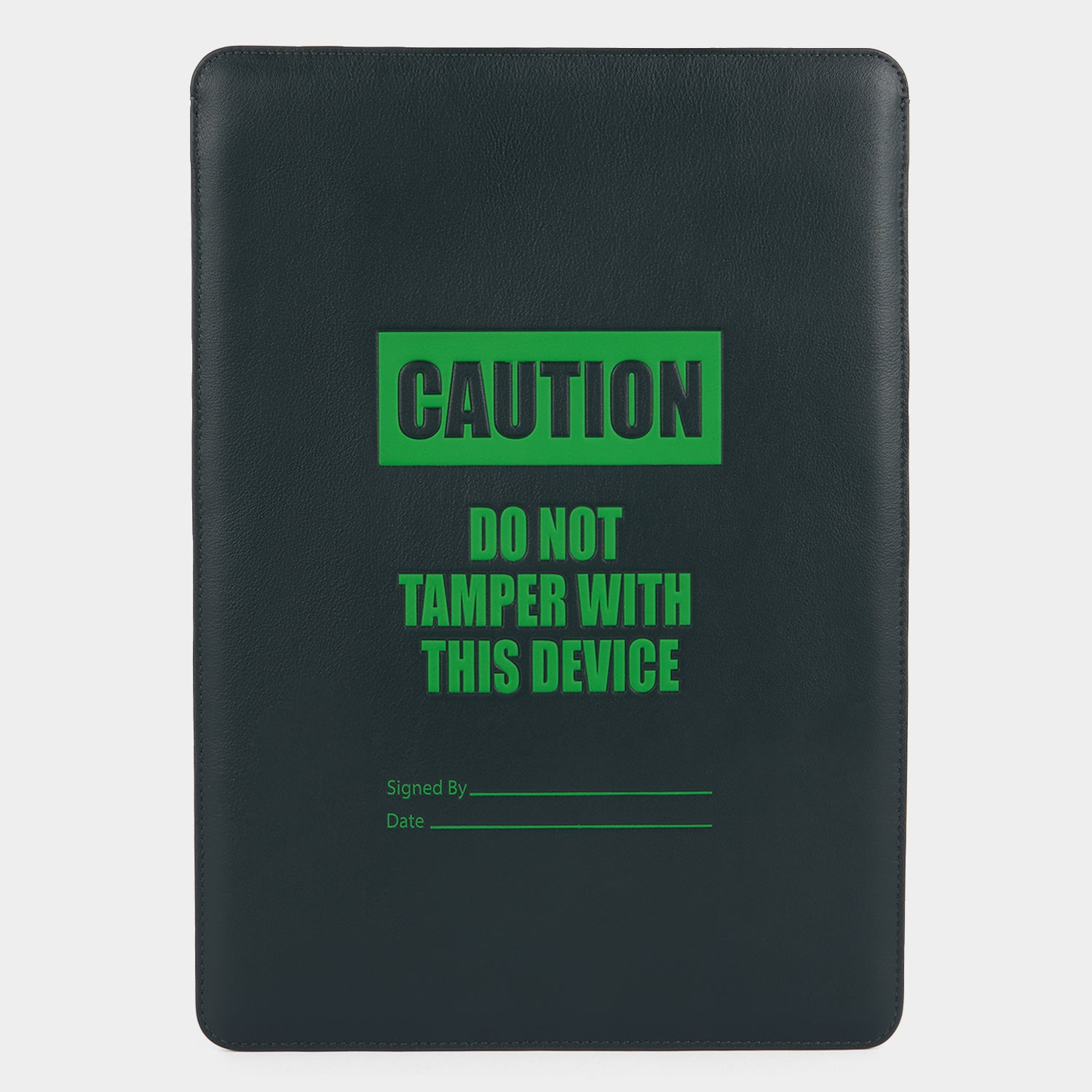 Caution Laptop Case -

          
            Capra Leather in Ink Green -
          

          Anya Hindmarch UK
