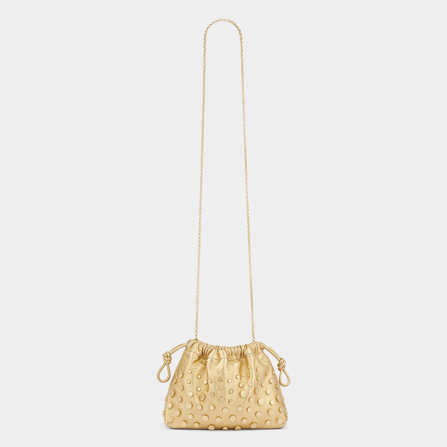 Studs Drawstring Pouch -

          
            Satin/Suede Leather in Gold -
          

          Anya Hindmarch UK
