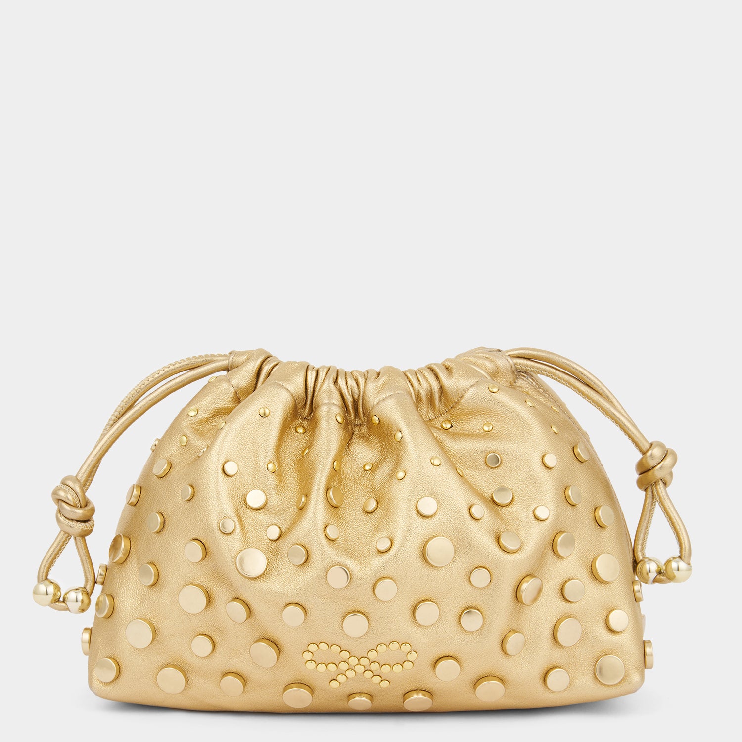 Studs Drawstring Pouch -

          
            Satin/Suede Leather in Gold -
          

          Anya Hindmarch UK
