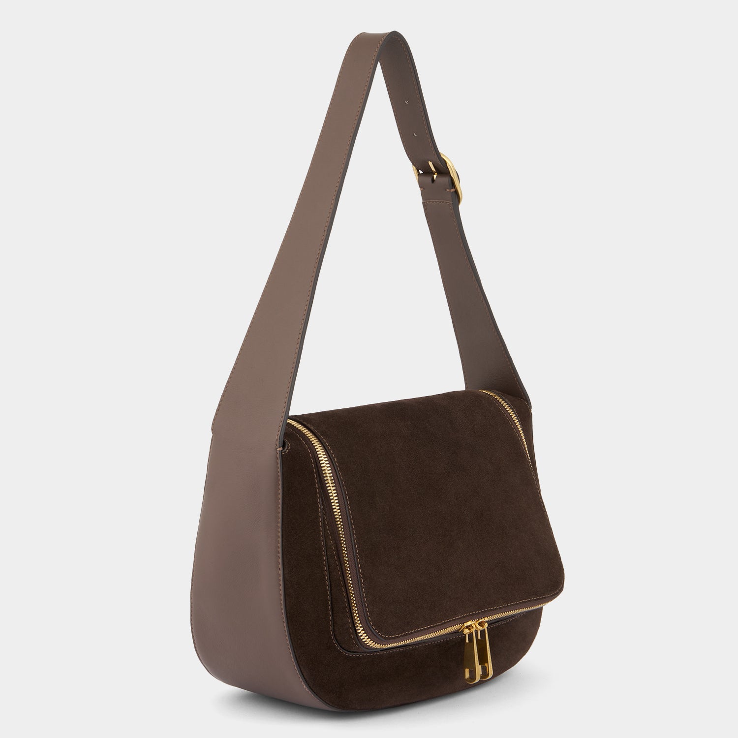 Vere Shoulder Bag -

          
            Suede/Calf Leather in Truffle -
          

          Anya Hindmarch UK
