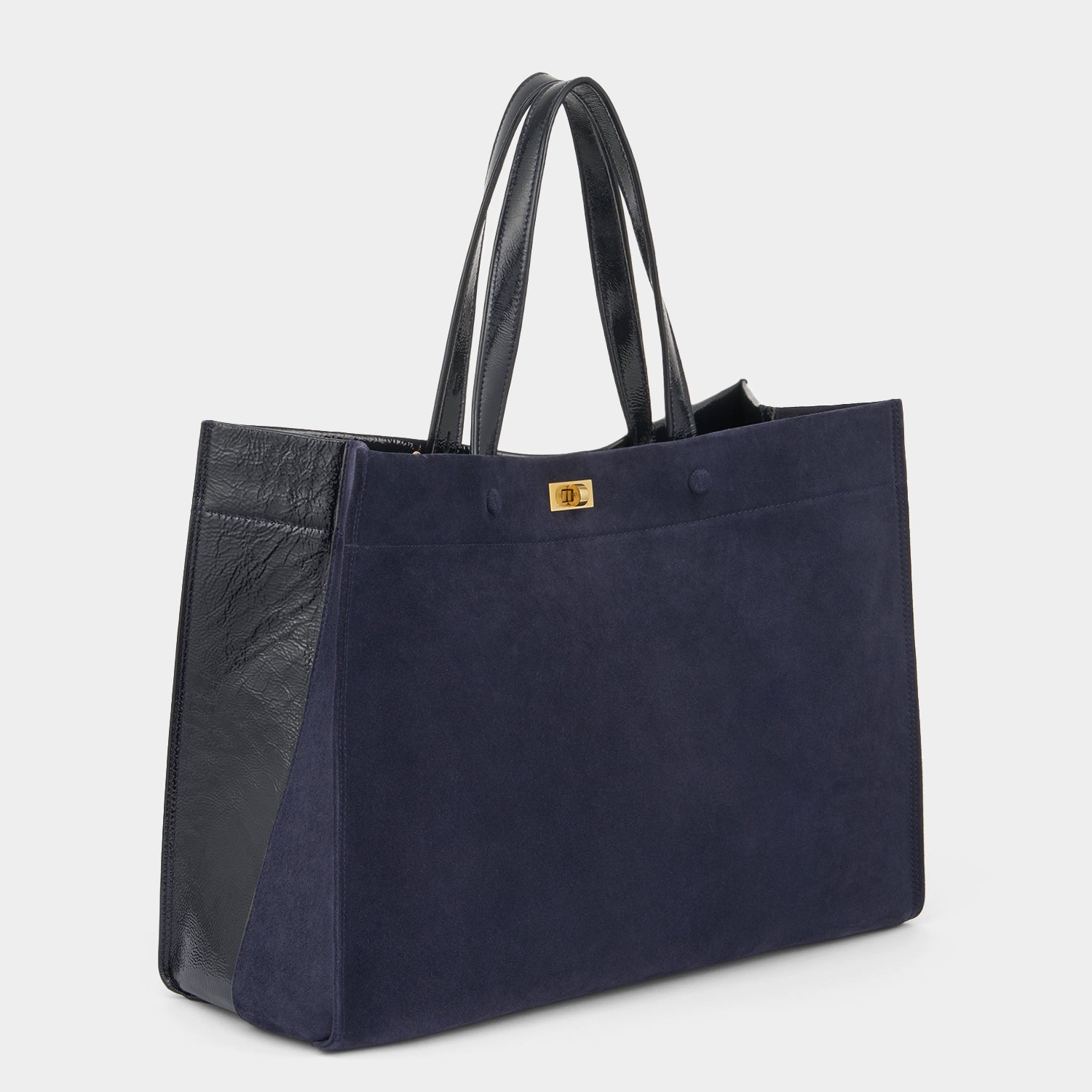 Mortimer Tote -

          
            Suede/Patent Leather in Marine -
          

          Anya Hindmarch UK
