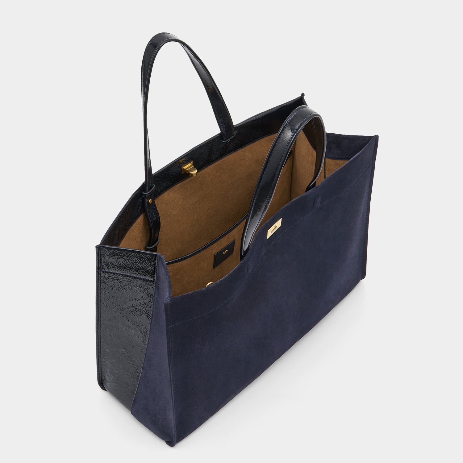 Mortimer Tote -

          
            Suede/Patent Leather in Marine -
          

          Anya Hindmarch UK
