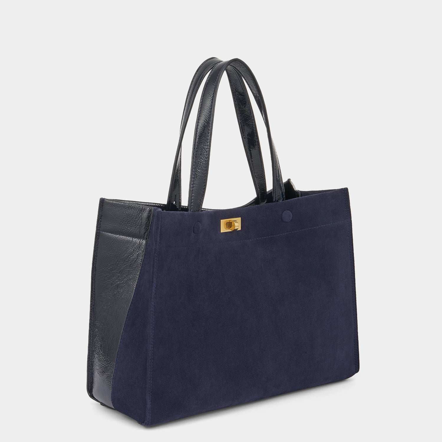 Mortimer Small Tote -

          
            Suede/Patent Leather in Marine -
          

          Anya Hindmarch UK
