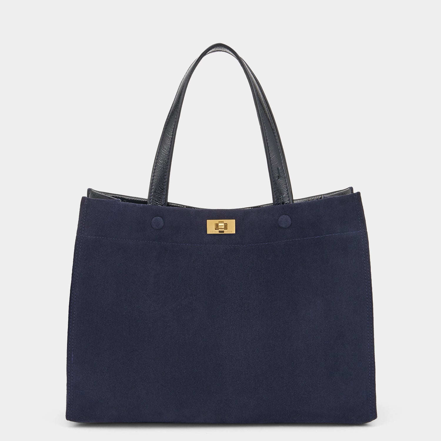 Mortimer Small Tote -

          
            Suede/Patent Leather in Marine -
          

          Anya Hindmarch UK
