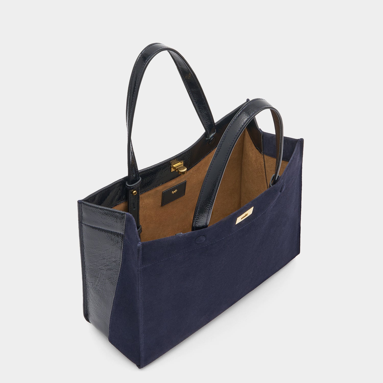 Mortimer Small Tote -

          
            Suede/Patent Leather in Marine -
          

          Anya Hindmarch UK
