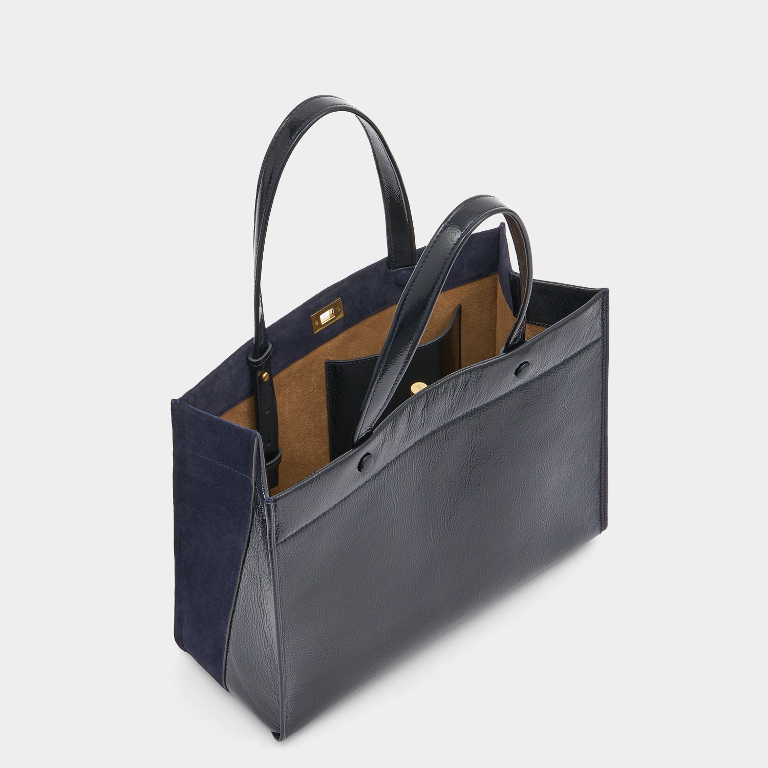 Mortimer Small Tote -

          
            Suede/Patent Leather in Marine -
          

          Anya Hindmarch UK
