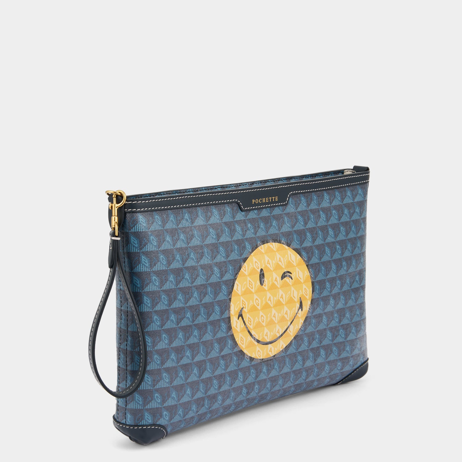 I am a Plastic Bag Wink Pochette -

          
            Recycled Canvas in Marine -
          

          Anya Hindmarch UK
