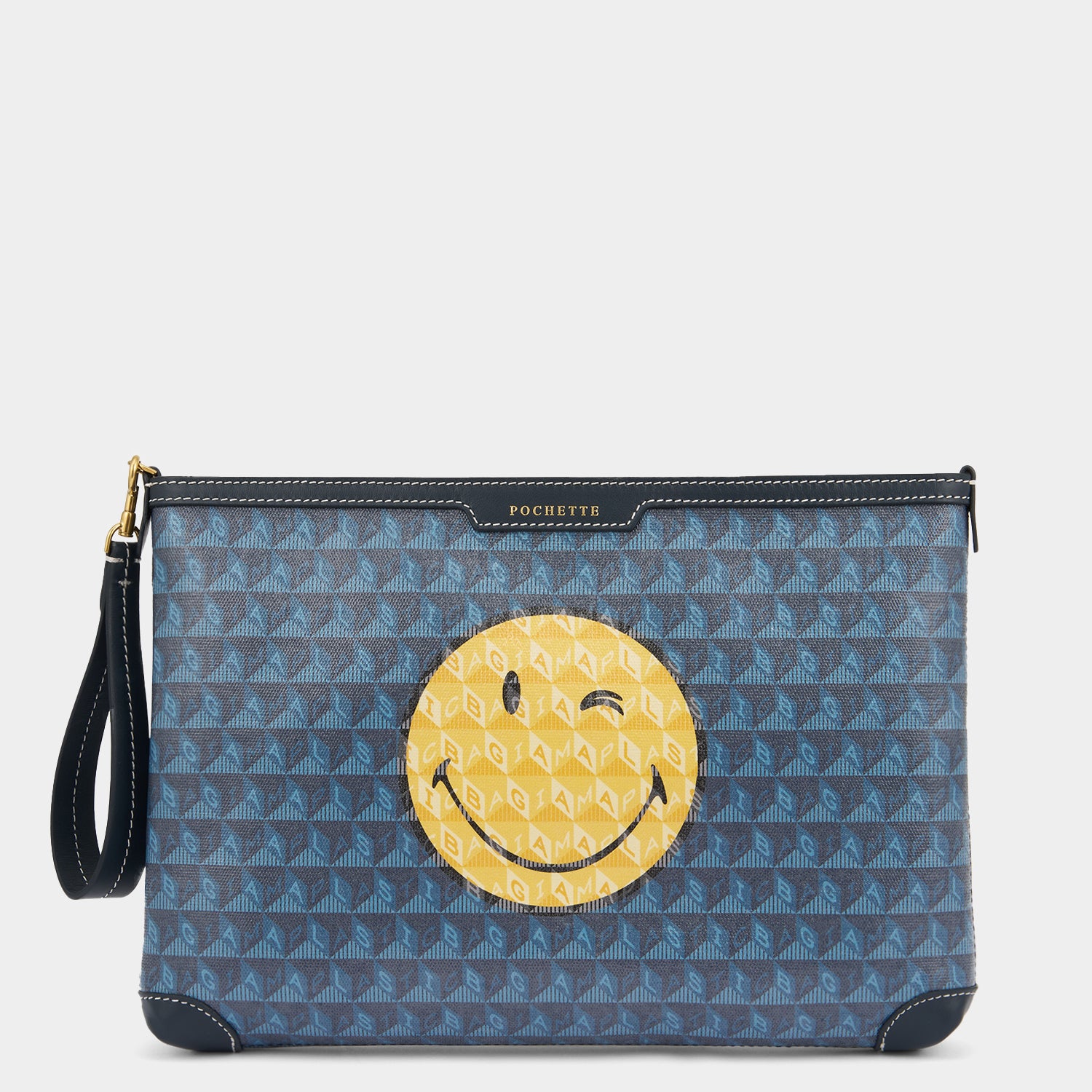 I am a Plastic Bag Wink Pochette -

          
            Recycled Canvas in Marine -
          

          Anya Hindmarch UK
